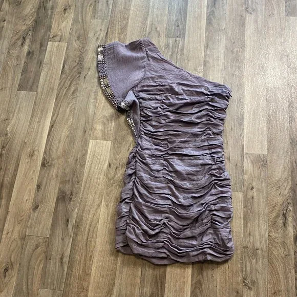 Blanc Noir Ruffled Mini Dress One Shoulder Size Small Purple/Gray - Picture 3 of 8